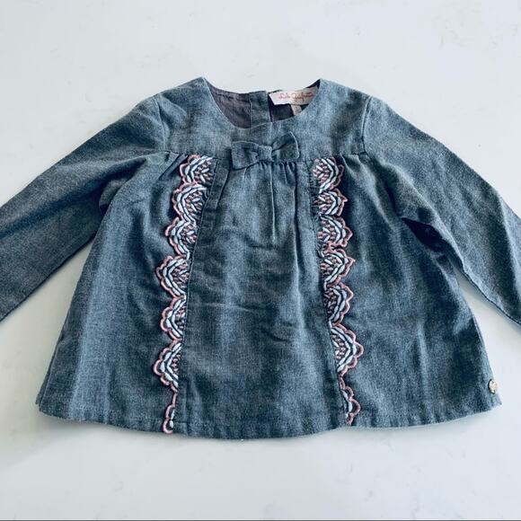 Lili Gaufrette girls gray embroidered top blouse size 12 months - Picture 1 of 6
